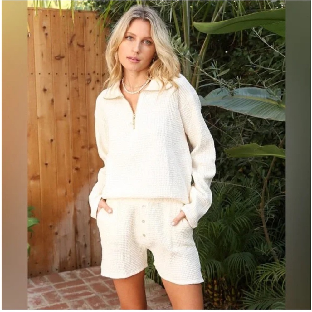 DONNI. Waffle 1/2 Zip Pullover Cream + Freshwater Pearl. Size M NWT - Picture 4 of 7